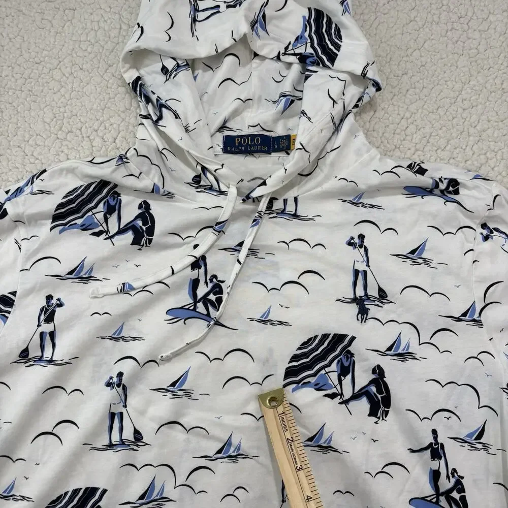 POLO Ralph Lauren Men's L Tropical Print Jersey Hooded T-Shirt Cotton‎ Beach AOP